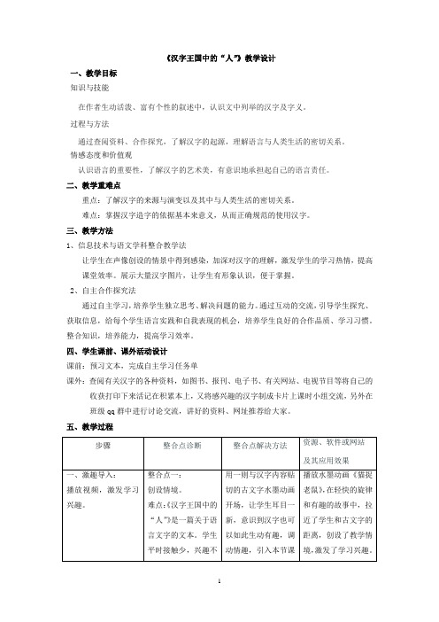 高中语文_汉字王国中的“人”教学设计学情分析教材分析课后反思