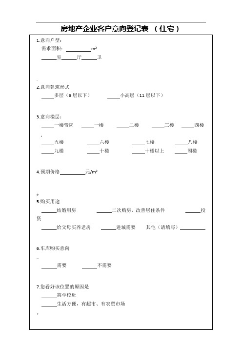 房地产客户意向登记表格模板