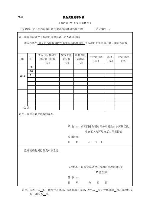 CB04  资金流计划申报表