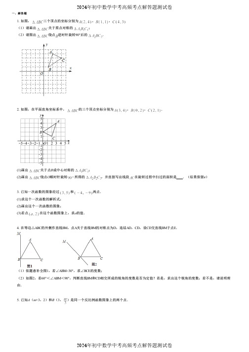 2024年初中数学中考高频考点解答题测试卷 (128) 