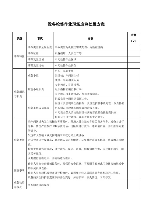 设备检修作业现场应急处置方案设备维修记录表