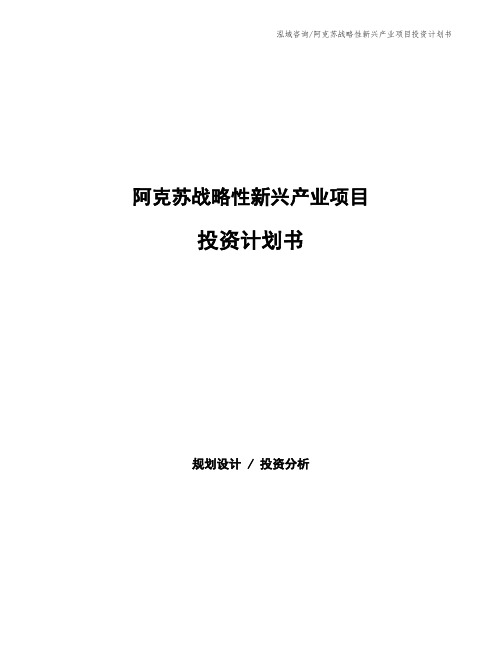 阿克苏战略性新兴产业项目投资计划书