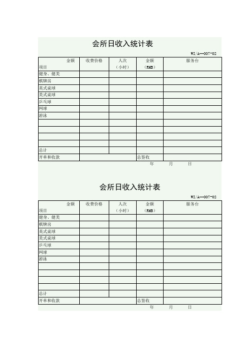 会所日收入统计表