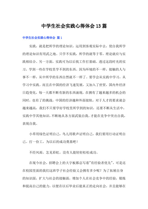 中学生社会实践心得体会13篇