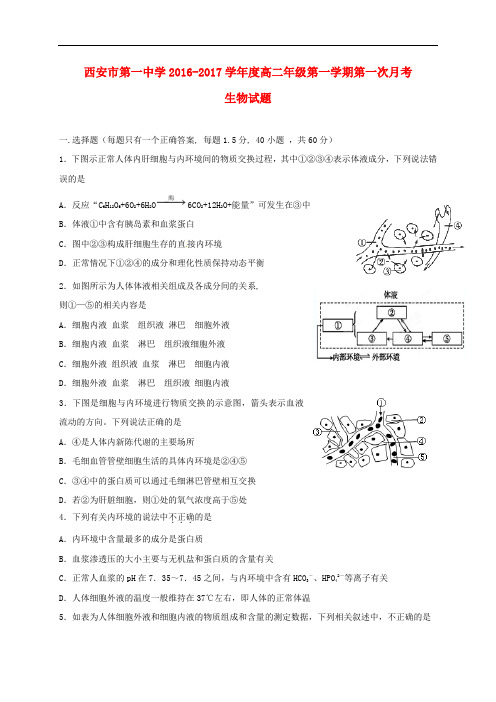 陕西省西安市第一中学高二生物10月月考试题