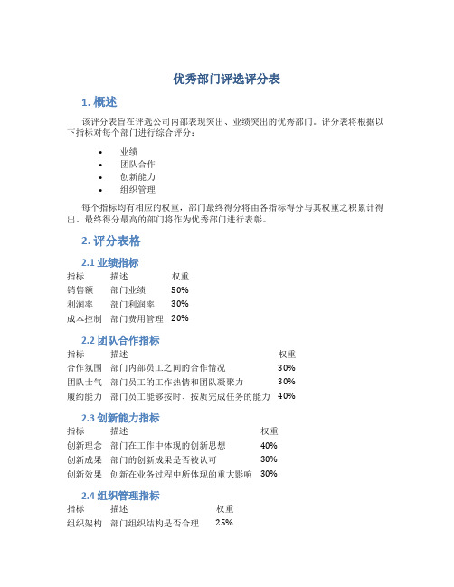 优秀部门评选评分表