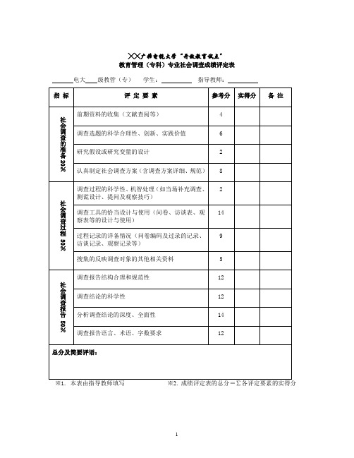 社会调查成绩评定表