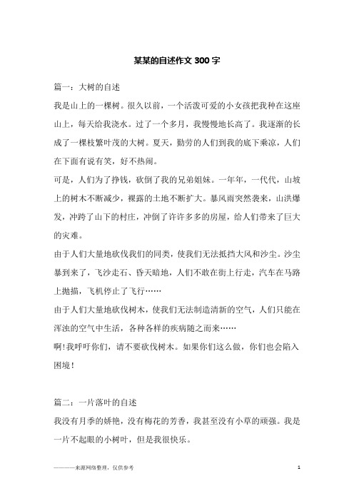 某某的自述作文300字