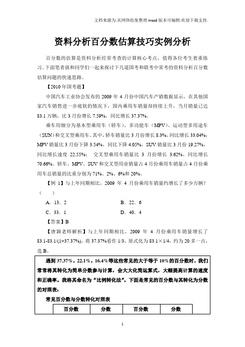 资料分析百分数估算技巧实例分析