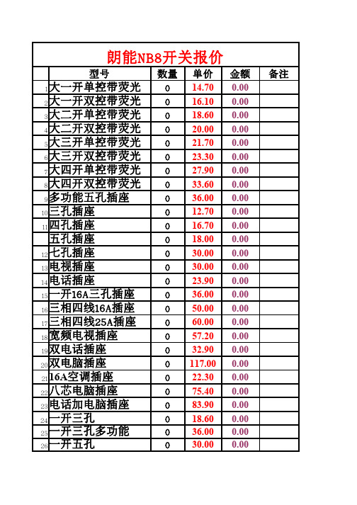 常用开关及插座价格表