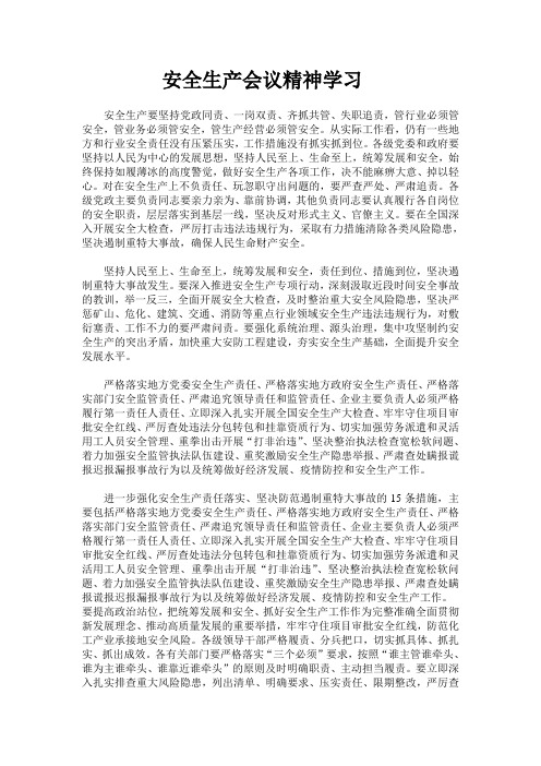 安全生产会议精神学习与落实(含会议记录)