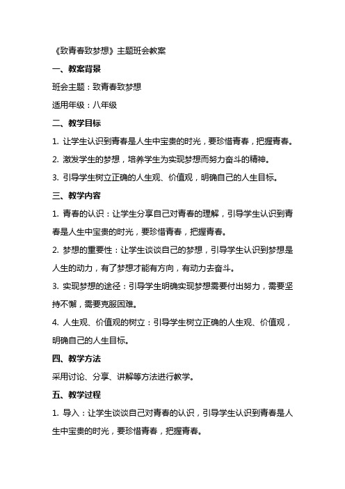 《致青春致梦想》主题班会教案