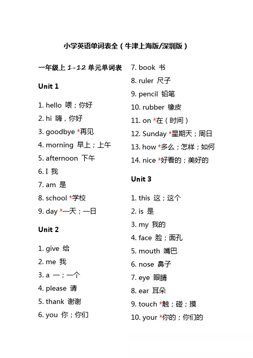 小学英语单词表全(牛津版)