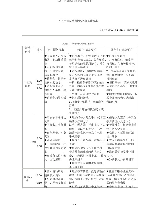 幼儿一日活动常规及教师工作要求