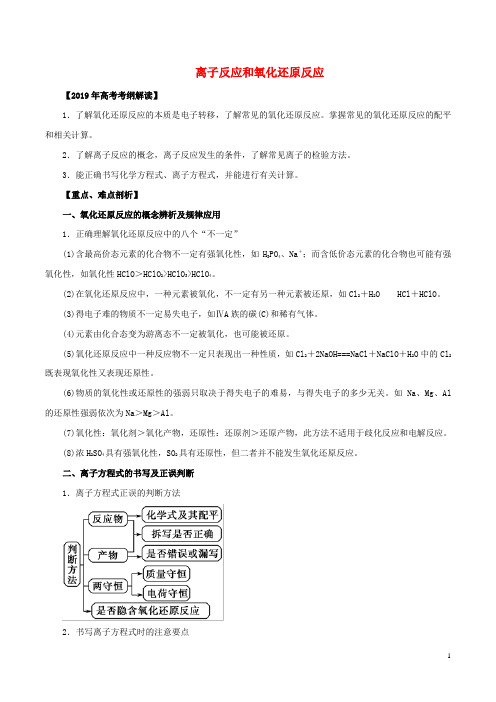 2019年高考化学考纲解读与热点难点突破专题离子反应和氧化还原反应教学案