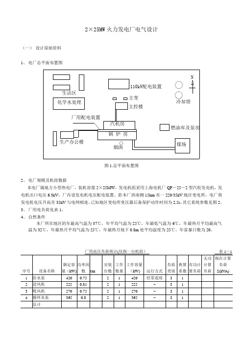 2×25MW火力发电厂电气设计(原始资料)