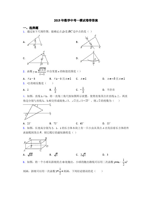 2019年数学中考一模试卷带答案