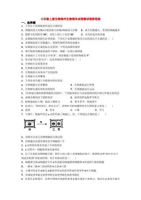 七年级上册生物漳州生物期末试卷测试卷附答案