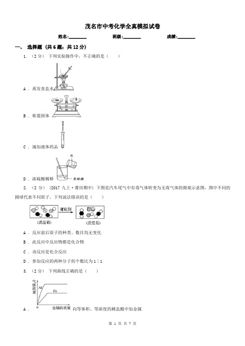 茂名市中考化学全真模拟试卷 