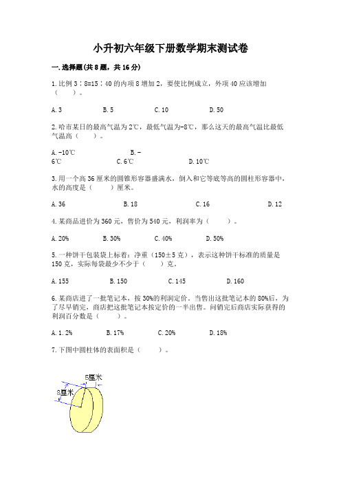 小升初六年级下册数学期末测试卷附参考答案(模拟题)