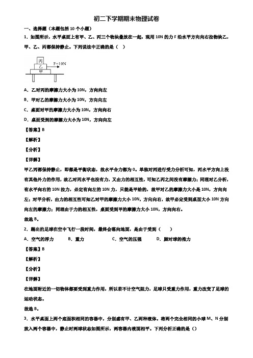 ＜合集试卷3套＞2019年天津市八年级下学期物理期末质量检测试题