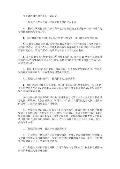 最新精选肾内科护理的工作计划