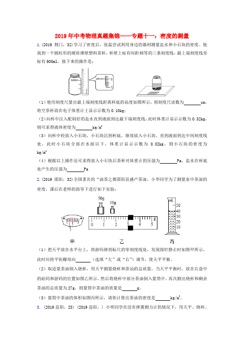 2019年中考物理真题集锦(一)专题十一密度的测量试题