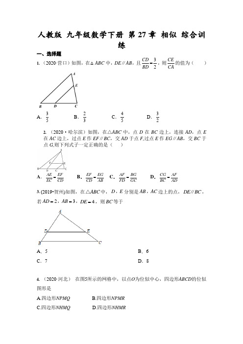 人教版 九年级数学下册 第27章 相似 综合训练(含答案)