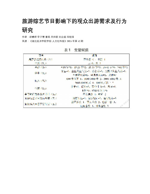 旅游综艺节目影响下的观众出游需求及行为研究