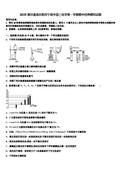 2025届甘肃省庆阳市宁县中高三化学第一学期期中经典模拟试题含解析