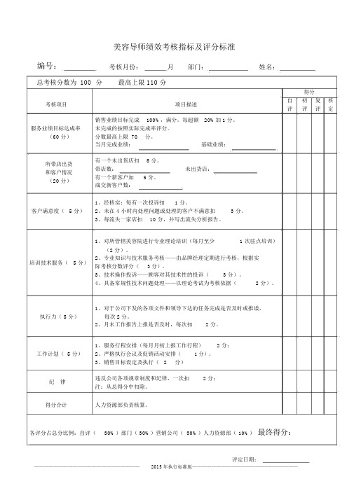 美容导师绩效考核评分标准