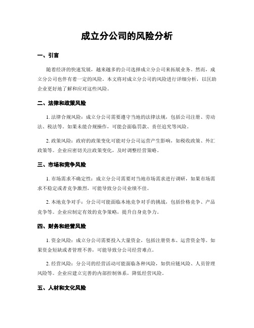 成立分公司的风险分析