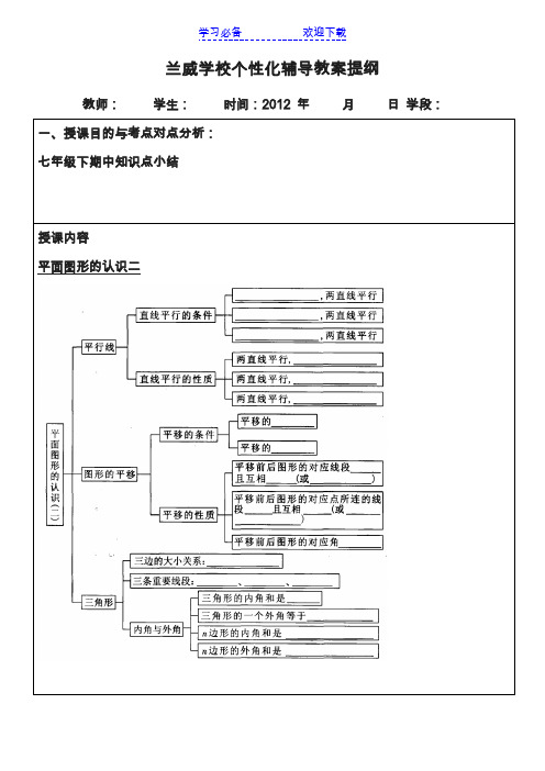 苏教版七年级数学下册期中知识点小结