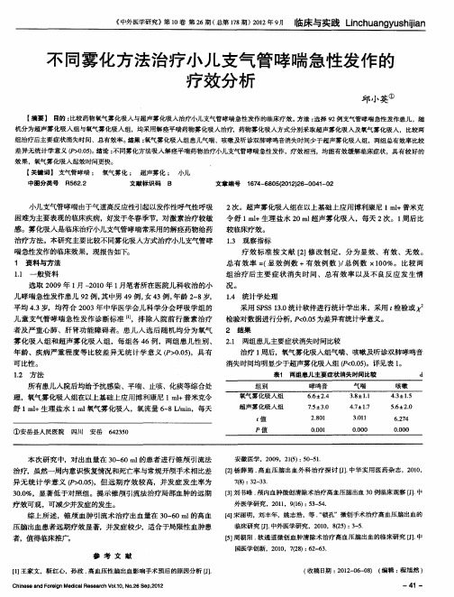 不同雾化方法治疗小儿支气管哮喘急性发作的疗效分析