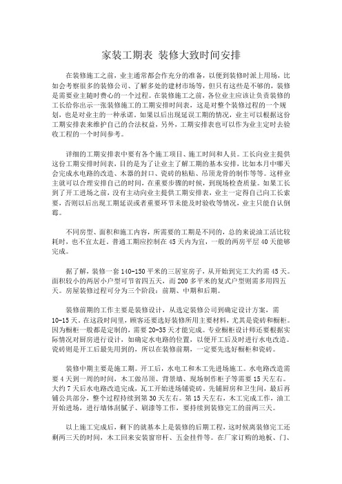 家装工期表-装修大致时间安排