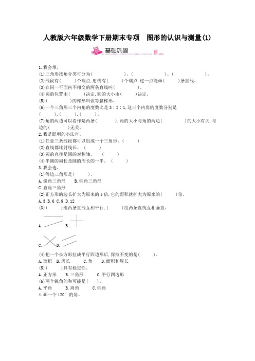 人教版六年级数学下册期末专项复习 图形的认识与测量 附答案 (1)
