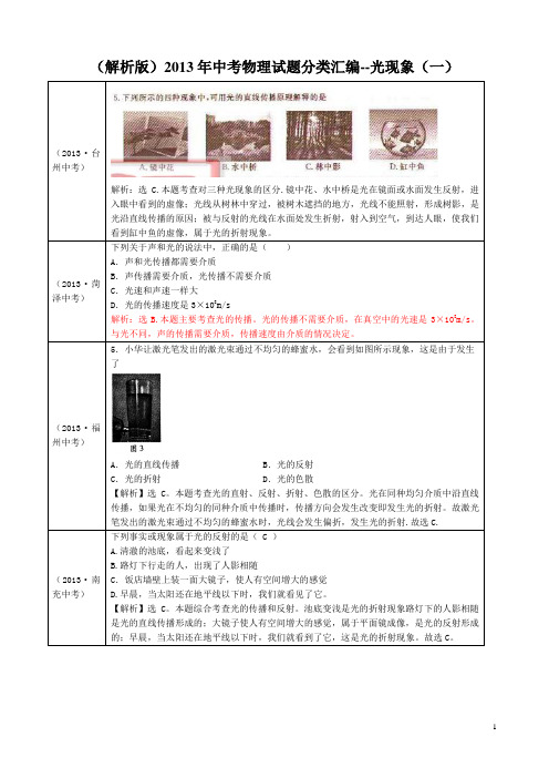 (解析版)2013年中考物理试题分类汇编--光现象(一)