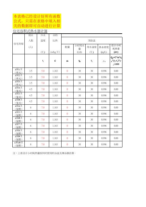 住宅容积式热水器计算