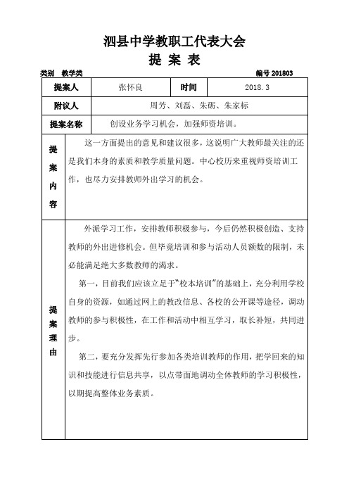 教职工代表大会提案表1803