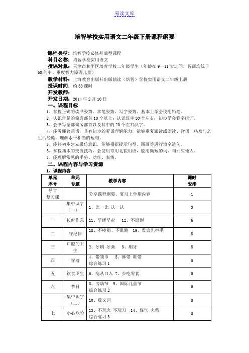 辅读学校实用语文第四册课程纲要