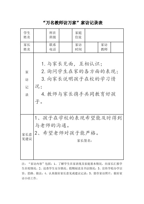 501班万名教师访万家家访记录表5