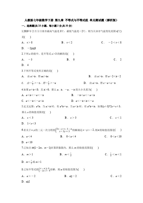 新七年级数学下册第九章《不等式与不等式组》单元测试卷(解析版)