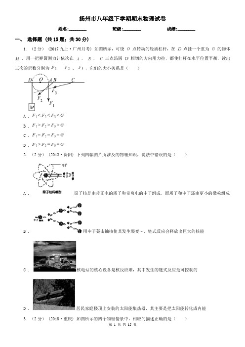 扬州市八年级下学期期末物理试卷