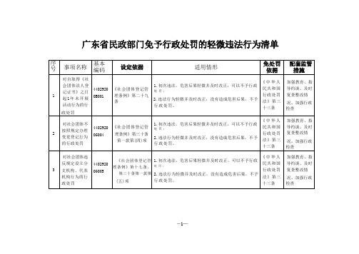 广东省民政部门免予行政处罚的轻微违法行为清单