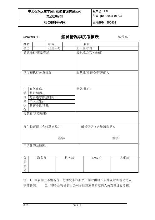 6.船员情况季度考核表