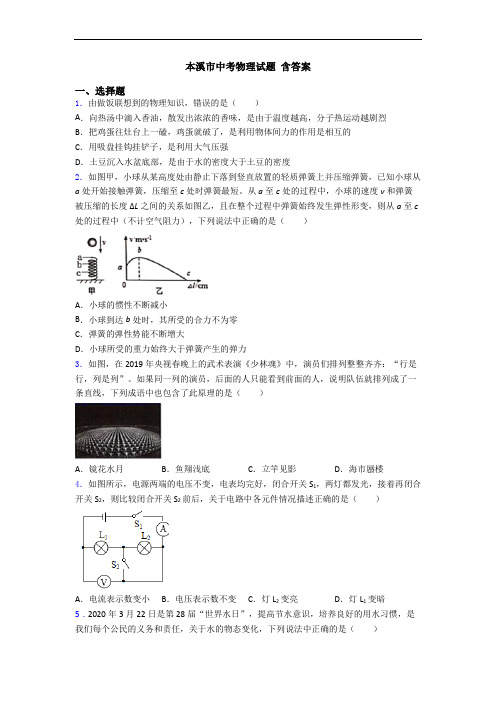 本溪市中考物理试题 含答案