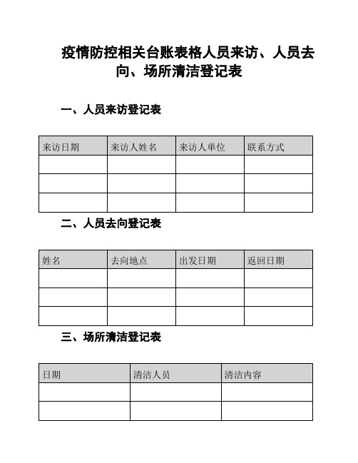 疫情防控相关台账表格人员来访、人员去向、场所清洁登记表