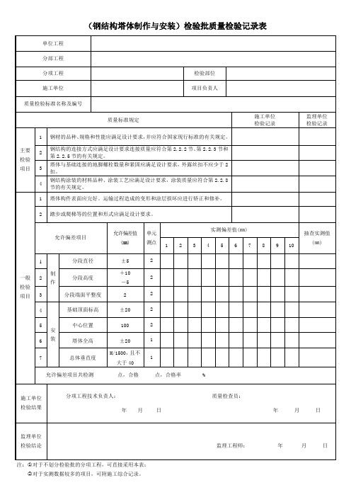 (钢结构塔体制作与安装)检验批质量检验记录表