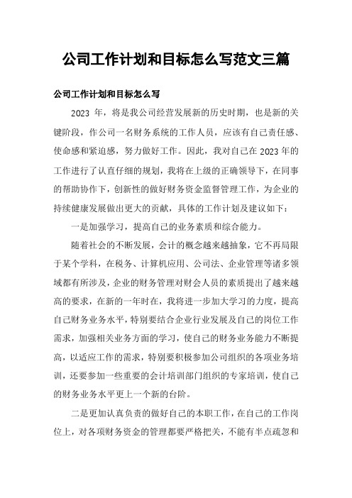 公司工作计划和目标怎么写范文三篇