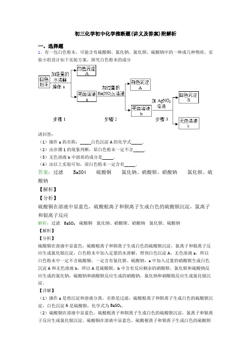 初三化学初中化学推断题(讲义及答案)附解析